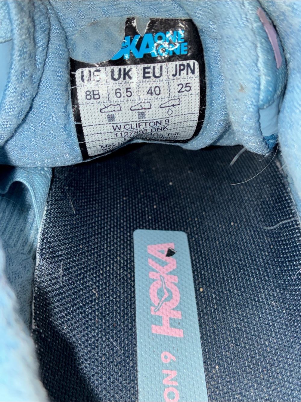 Hoka one W Clifton 9 blue size 8 very used - Picture 8 of 9